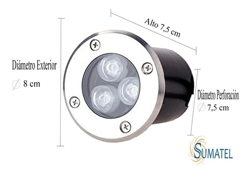 Imagen 2 de 7 de Foco Led Piso 3w Emb. Ip67 Cálido O Frío - Sumatel / Oferta