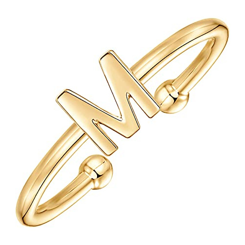 Anillo Ajustable Con Inicial Chapado En Oro 14k