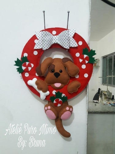 Corona Navideña Personalizada Puppy 45cm Decoración Adorno 