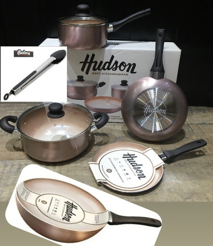 Set Ollas Sart Panqueq Pinza Wok Hudson Cerám Antiadhe Cobre