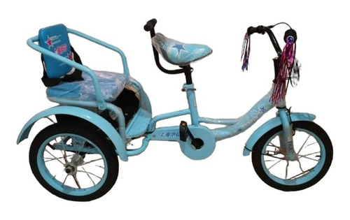 Bicicleta Doble Asiento Kawaii Niños/niñas Aro16 Rosa Y Azul