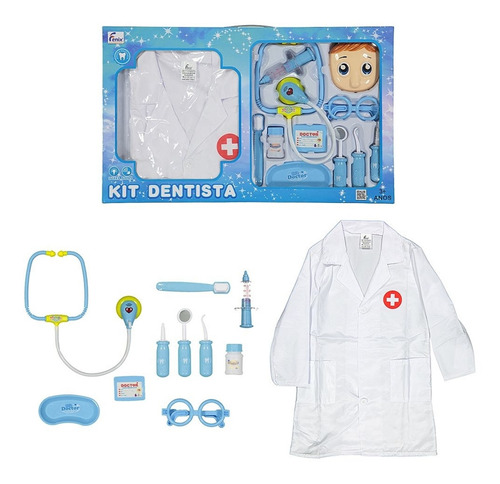 Brinquedo Kit Dentista Infantil Azul Com 12 Peças - Fenix
