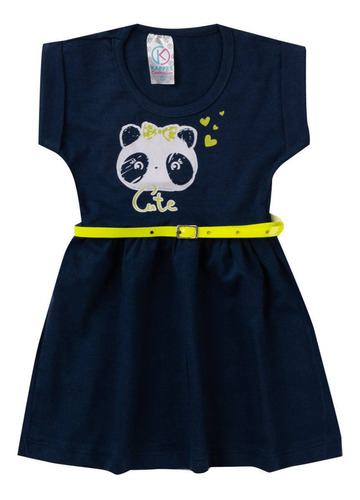 Vestido Infantil Para Bebê Com Cinto Pandinha Azul Marinho