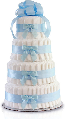 Classic Pastel Baby Shower Diaper Cake (4 Tier, Blue)