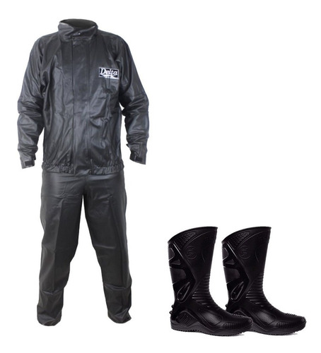 Capa De Chuva Delta + Bota Motosafe Motoqueiro Motoboy