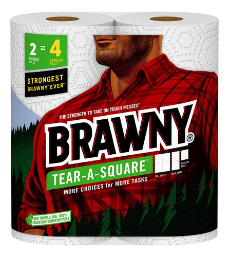 Brawny Tear-a-square - Toallas De Papel, 2 Rollos Dobles = 4