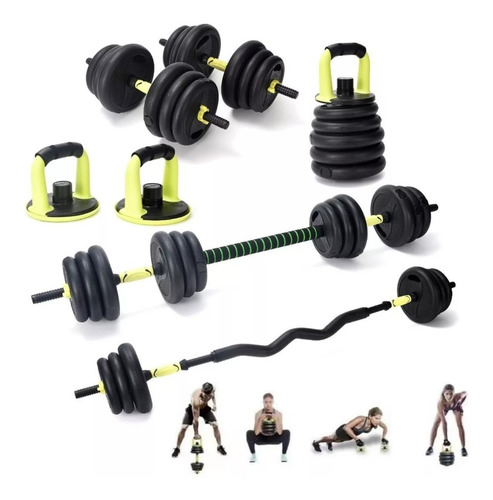 Kit Set De Mancuernas Y Barras Ajustable  30kg 5 En 1 Color Negro