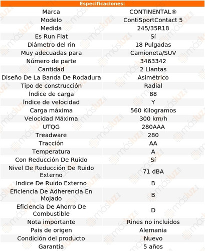 Llantas (2) Conti Contisportcontact 5 245/35r18 Run Flat