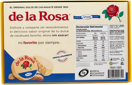 Mazapán Sin Azucar 18 Pzas De 378g De La Rosa Endulzado Con Esplenda