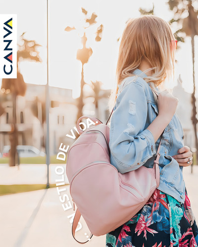Mochila Canva Casey em nylon e couro PU cor bege