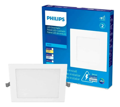 Lampara Plafon Cuadrado De Aplicar Led 12w 6500°k Philips
