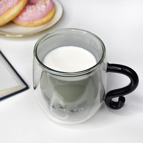 Black Cat Mug Cute Mug With Handle Double Walled Coffee M...