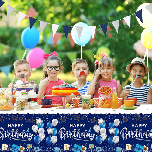 Decoraciones De Cumpleaños Duaiai, 3 Pcs Mantel Azul Marino
