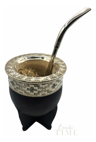 Mate Imperial Cuero Virola Alpaca Labrada Bombilla De Regalo