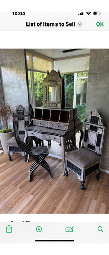 Juego Egipcio Escritorio Sillones Y Silla Plegable Y Espejo Blanco Y Negto (Usado)