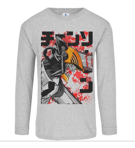 Playera Manga Larga Chainsaw Man Transformado Denji Gris P