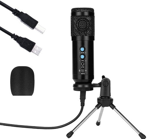 Micrófono Condensador Cardioide Usb Negro Con Trípode