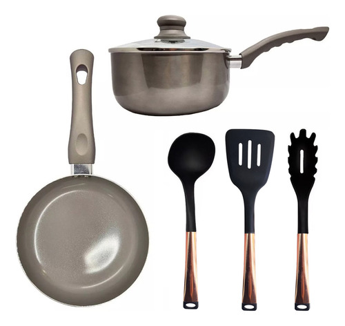 Sarten Cacerola Antiadherente + Set Utensilios De Cocina