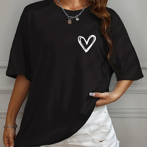 Camiseta De Mujer De Algodón Con Estampado De Corazones