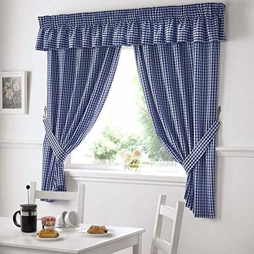 Cortinas De Cocina Cuadros Vichy Azul Blanco