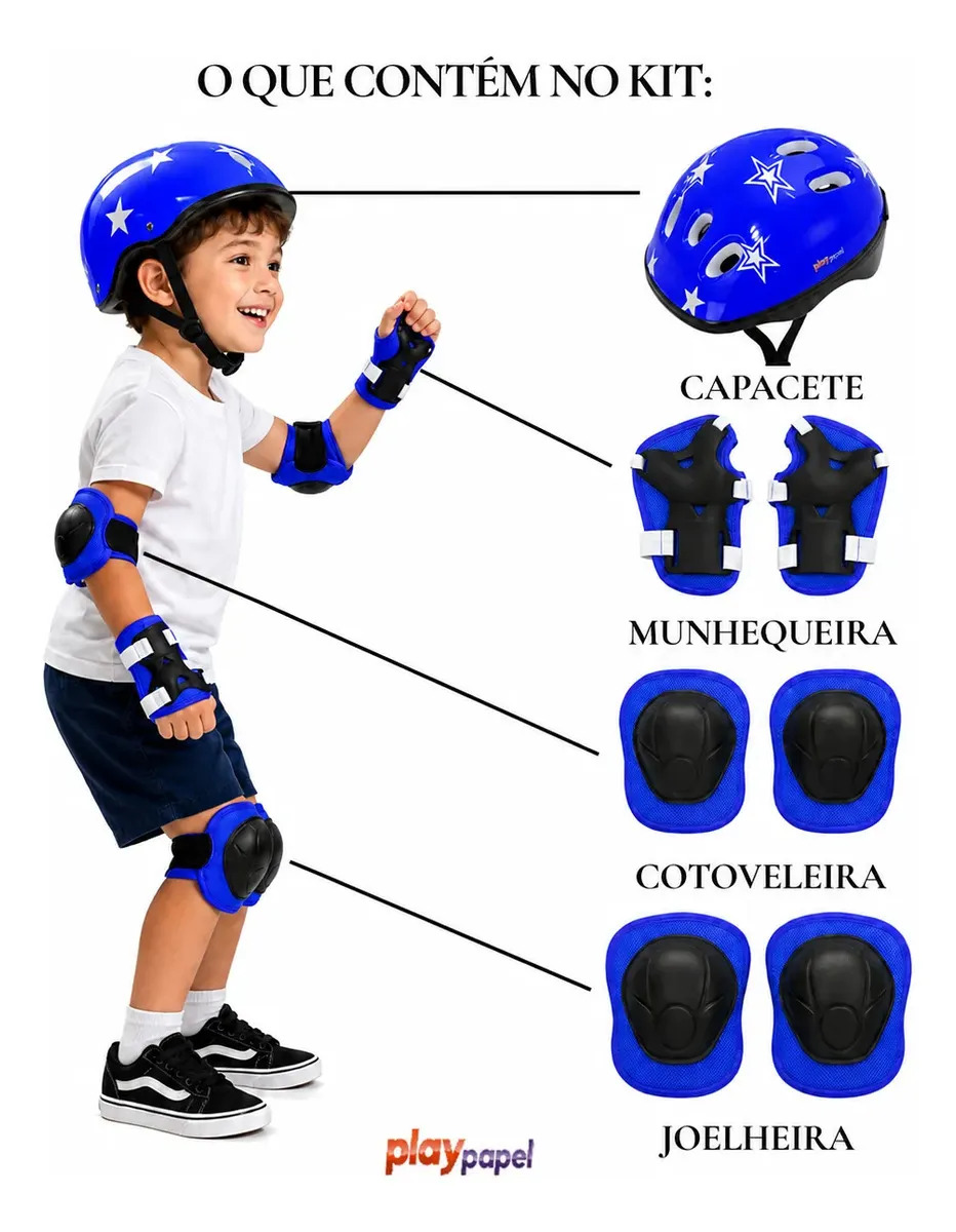 Kit Proteção Infantil Capacete Joelheira Cotoveleira munhequeira Bike