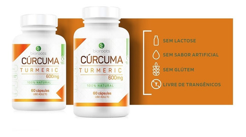 Imagem 4 de 4 de Cúrcuma Pura Turmeric 600mg Natural Bioroots 60 C Curcumina