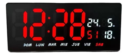 Reloj Digital De Pared Led Alarma Calendario Temp 36cm