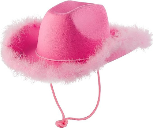 Sombrero Vaquero Rosa Con Plumas Fiesta Disfraces Mujer Niña