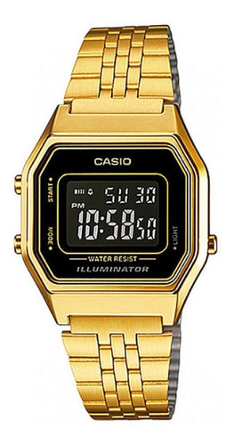 Reloj De Mujer Casio Clásico La-680wga-1b Color De La Correa Dorado Color Del Bisel Dorado Color Del Fondo Negro