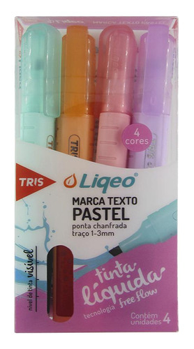Marca Texto Tris Liqeo Pastel Com 4 Cores 610108
