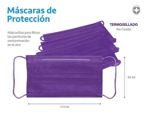 Imagen 2 de 6 de Cubre Bocas Violeta 3 Capas Plisado Sellado Paquete C/10 Pzs