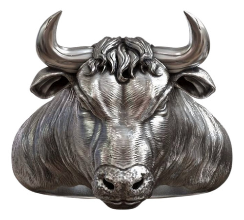 Anillo Hombre Cabeza De Toro Tauro Con Cuernos Plata 925