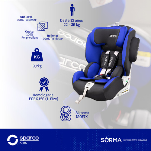 Imagen 2 de 10 de Butaca Sparco P/ Auto Niños 10 Posiciones Con Base Isofix