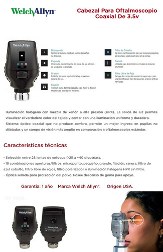 Imagen 7 de 12 de Cabezal Para Oftalmoscopio Coaxial De 3.5v Welch Allyn