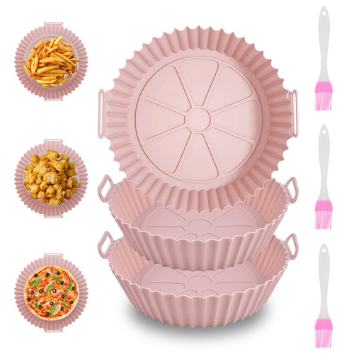 3 Reutilizable Silicona Bandeja Para Freidora De Air Fryer Color Rosa