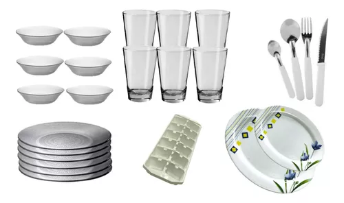 Set De Vajilla Completa 6 Personas Plato Vaso Cubierto 45pza