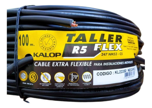 Cable Taller Kalop Bipolar 2 X 1mm Negro (rollo X 100m)