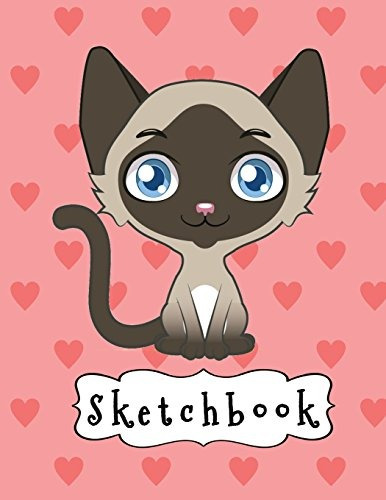 Sketchbook Cute Siamese Cat  Y  Pink Hearts Pattern, Large B