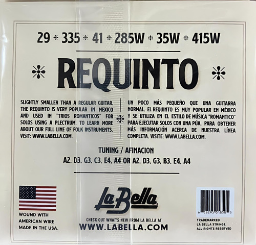 Cuerdas Requinto La Bella Rq80
