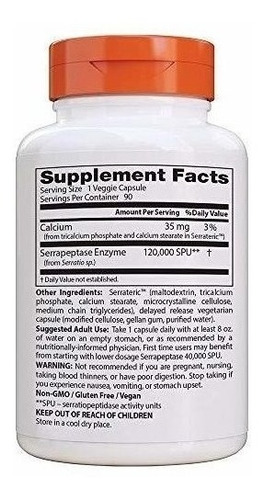 Imagen 2 de 5 de Enzimas Serrapeptasa, Doctor's Best, 90 Cápsulas Vegetales