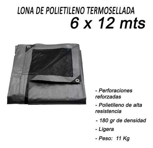 Lona De Polietileno Uso Super Rudo Gris/negro 180 Gr 6x12 M