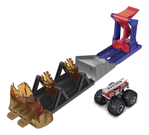 Monster Trucks Fire Through Hero Playset Vehículo Y La...