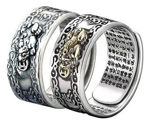 2 Pieces Feng Shui Pixiu Lucky Gift Adjustable Ring .