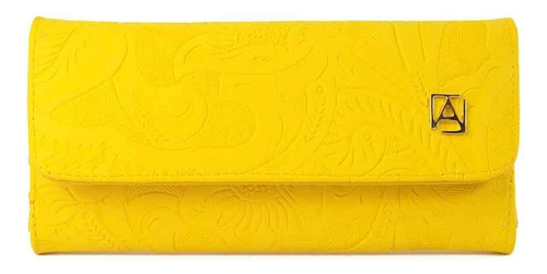 Cartera Piel Dama Mod 101 Cincelado Mujer Bolsa Color Amarillo Diseño De La Tela