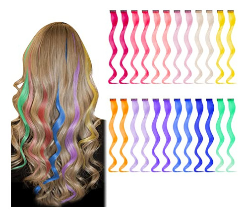24pcs Colored Hair Extensiones Para Niños Rainbow D4znv