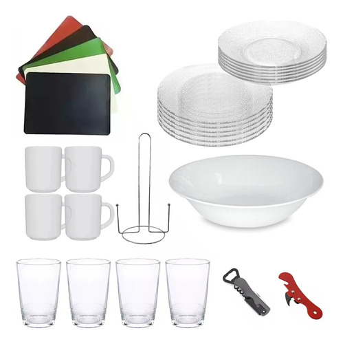 Juego Vajilla 24 Piezas Set De Platos Vasos De Vidrio Durax