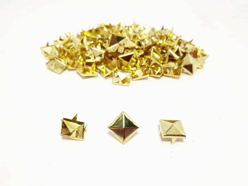 200 Estoperoles Acero Pirámide De 9mm Color Dorado