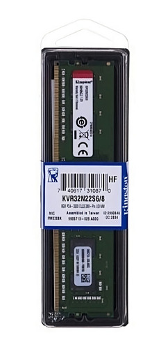 Imagen 1 de 1 de Memoria RAM ValueRAM color verde  8GB 1 Kingston KVR32N22S6/8