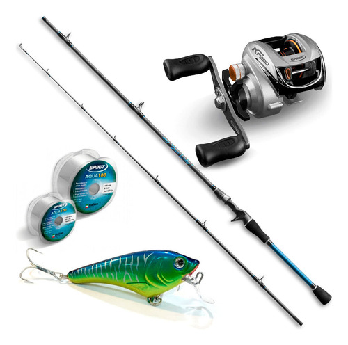 Combo Reel Kf 200 + Caña Blue Rider 2 T 8-17lb + Señuelo + M