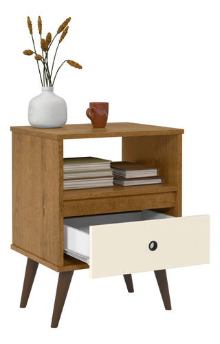 Imagem 3 de 4 de Kit Com 2 Mesas De Cabeceira Wood New - Freijó/off White